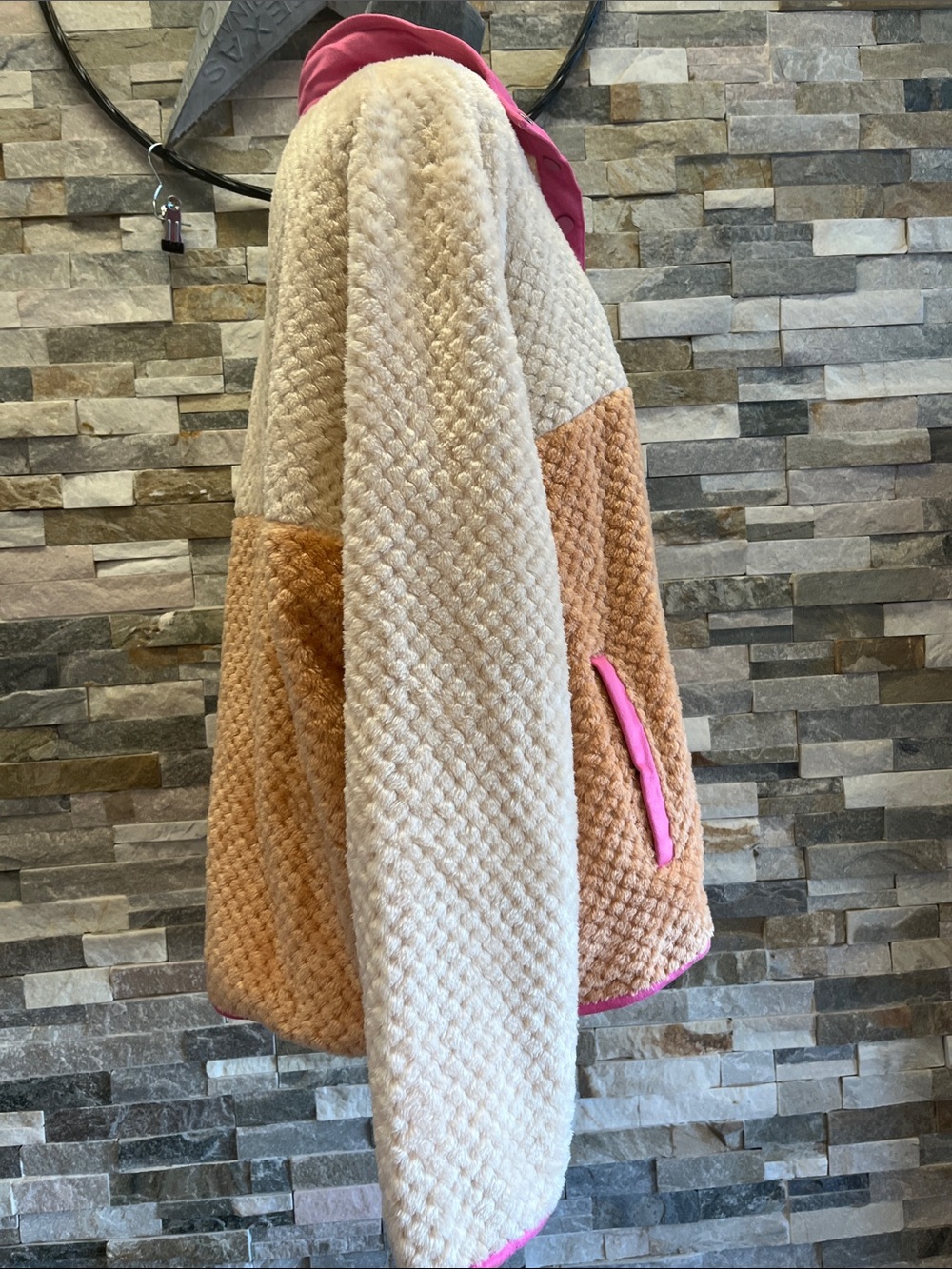 Simply Southern Cream Plush Pullover with Pink Collar - Picture 7 of 8